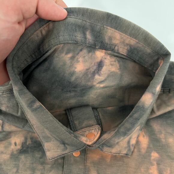 Men's Diamond Dye Orange Grey Lululemon Evolution Short Sleeve Polo Shirt Sz M - Picture 3 of 6